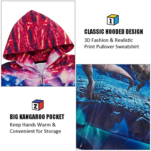 Uideazone 6-8 Years Kids Boys Hoodies Sweatshirt Fashion 3D Prints Dinosaur Hooded Pullover With Big Pockets Zipper Winter Tops Outfit Clothes Size 7 #TOP2