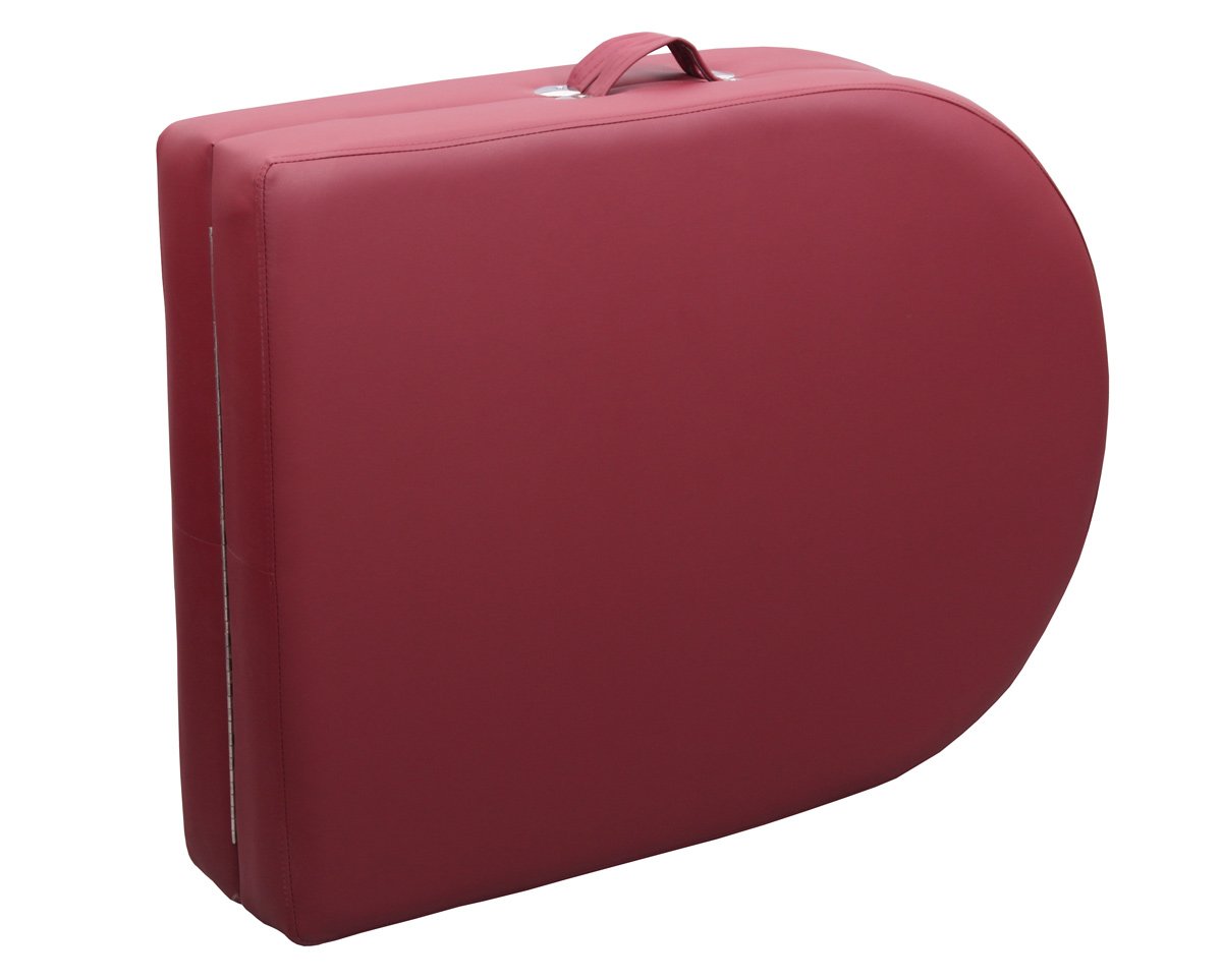 ZEN - Lettino massaggio ovale FlatTop pieghevole & regolabile - Tavolino massaggio legno massiccio angoli rotondi per massaggi attivi - Panchina massaggi con poggiatesta, braccioli e borsa (bordeaux)