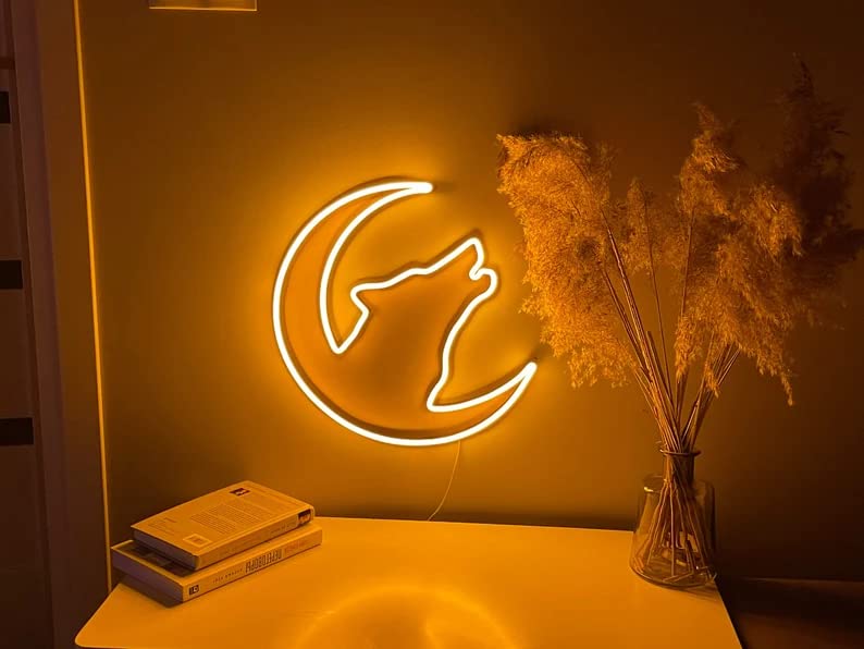 Image of VYNES WOLF LED Neon Signs Light LED Art Decorative Sign - Wall Decor /Table Decor, Home Decor for Wedding Party Kids Room Living Room House Bar Pub Hotel Beach Neon Signs LED