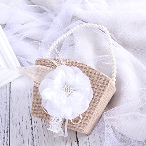 Ultnice Wedding Flower Girl Basket With White Pearl Ribbon Flower #TOP3