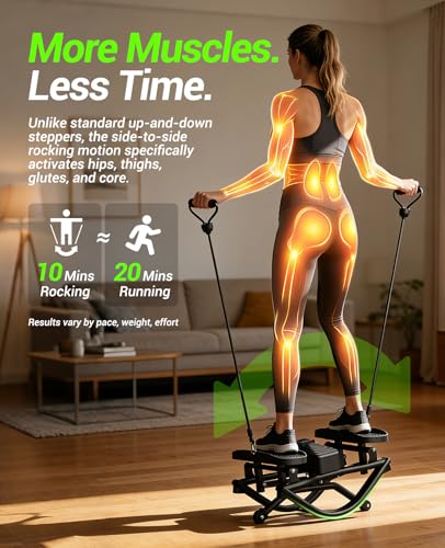 Image of Rock Stepper Side to Side Exercise Machine, Rocking Stepper for Home Gym with LCD Display & Resistance Bands, Low-Impact Step Rocker Workout Equipment Supports 330 lbs