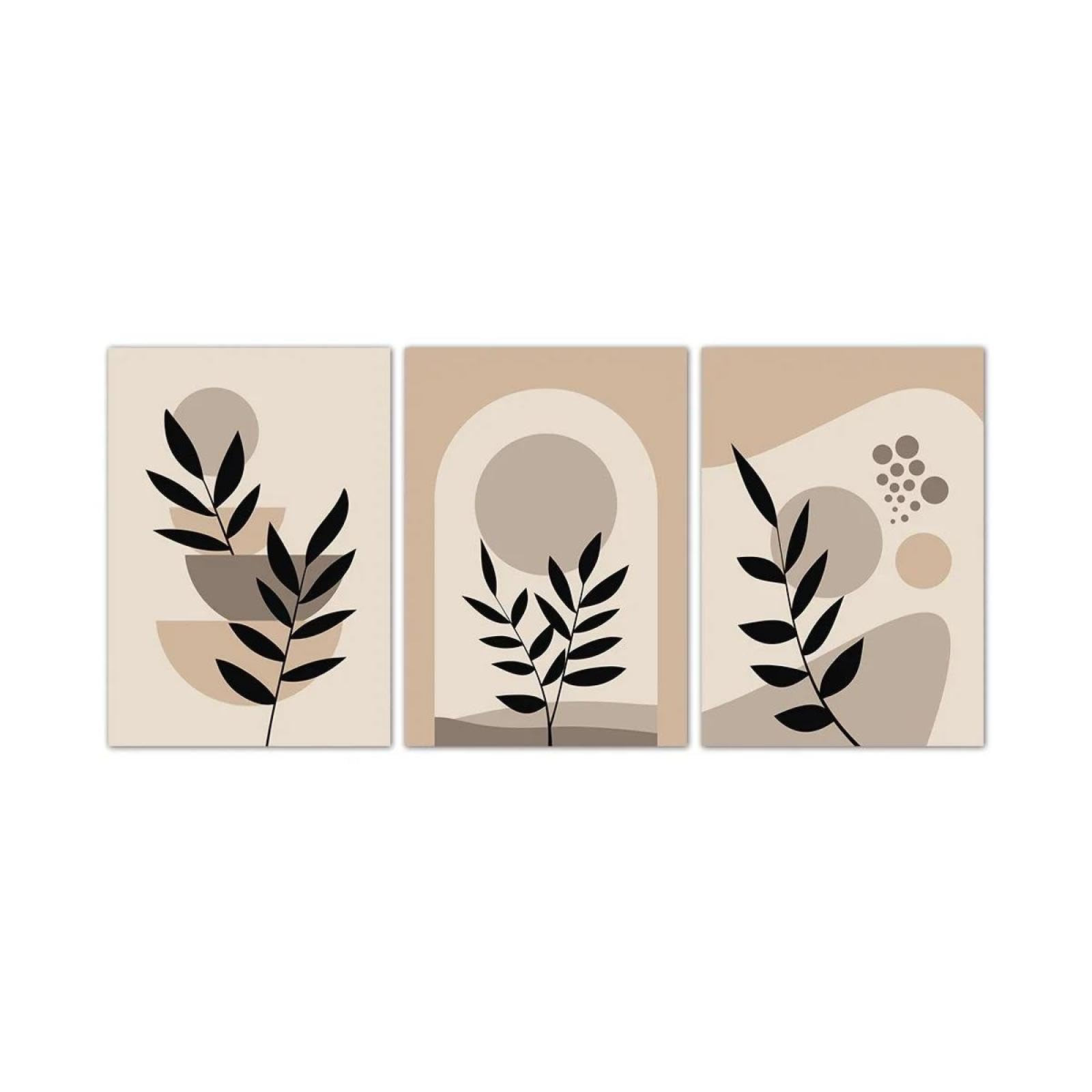 Baibexing Bohemian Abstract Beige Minimalist Leaf Canvas Painting Poster And Prints Wall Art Picture For Office Living Room Home Decor 40X60Cmx3Pcs Unframed