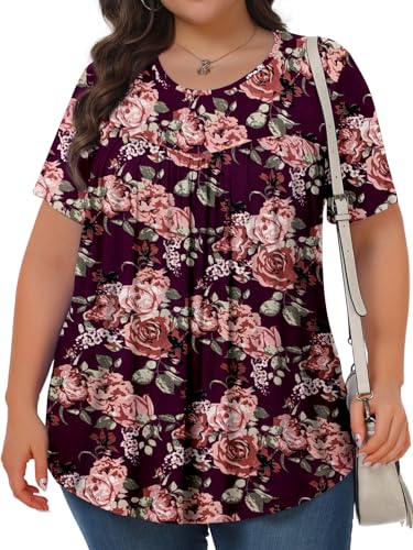 Image of Tencede Womens Plus Size Tops Tunic Short Sleeve Crew Neck Shirts Casual Soft Blouse 1X-5X