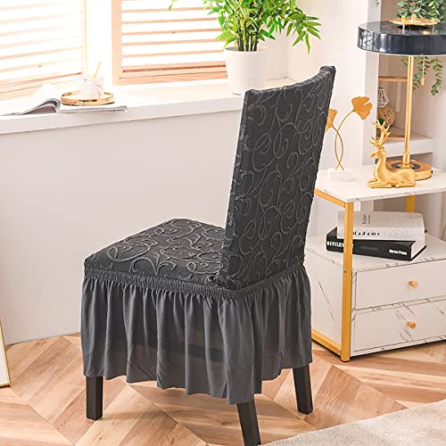Housse de chaise Parson extensible grise avec jupe | Lot de 2 - 5