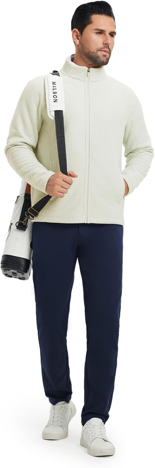 M MAELREG Winter Fleece Jackets for Men Lightweight Stand Collar Fashion Wave Texture Warm Full Zip Mens Coat with Pockets - Image 6