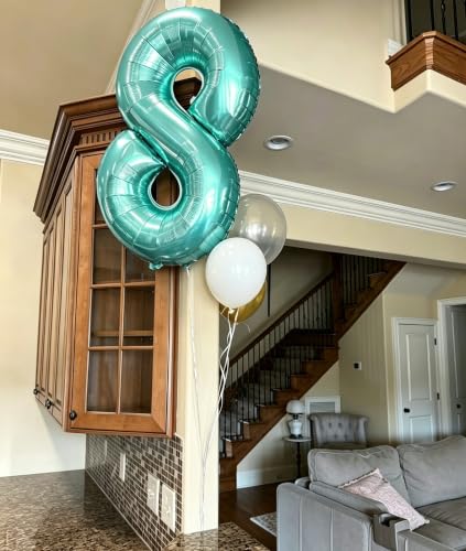 Image of Number Balloons 0 Balloon 40 inch Teal Blue for 10th Birthday Decorations | Saturated Color, Large 40 in, With Inflation Straw & Hanging Hole, Great for Men's Party, Back-To-School Season, Pool Party