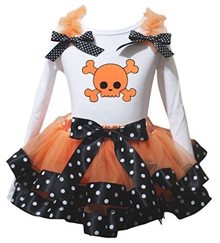 Camiseta de esqueleto blanco con mangas de lunares y falda de pétalos