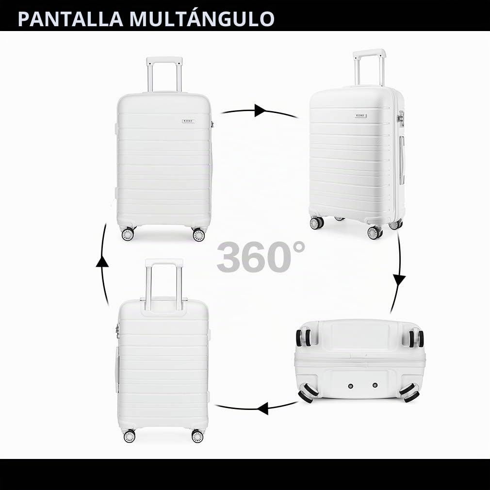 Kono Maletas de Viaje Cabina 4 Ruedas Equipaje de Mano Ligero de Polipropileno Maleta Mediana TSA con Cremallera Maletas Cabina Rígida 65CM 66L (Blanco)