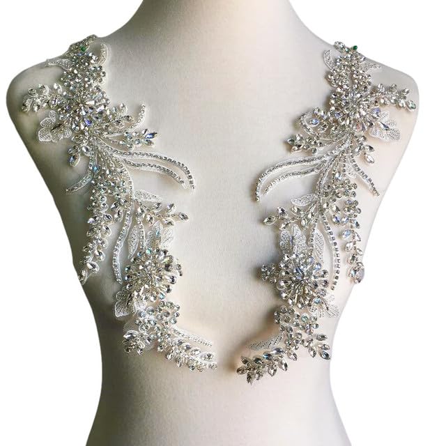 Garnitures longues en cristal de verre blanc et appliques strass pour customiser une robe de mariée