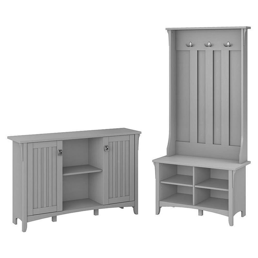 Salinas Entryway Storage Set with Hall Tree, Shoe Bench and Accent Cabinet in Cape Cod Gray