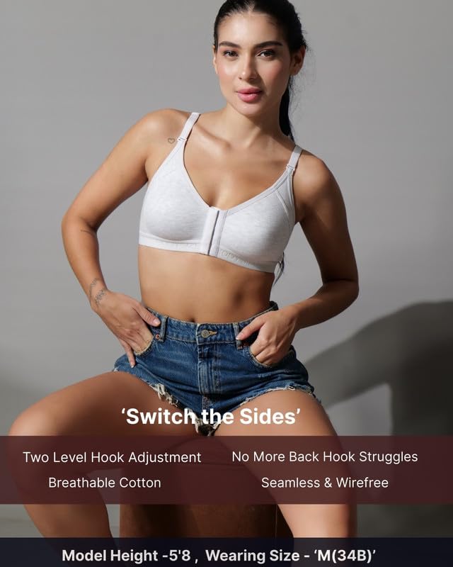 Image of BODYSIZE Cotton Front Open Bra for Women Daily Use | Non-Padded, Non-Wired | Sweat Absorbent Seamless Bra | Full Coverage Regular Wear | Twin Hook Adjuster (Cup Size: B)