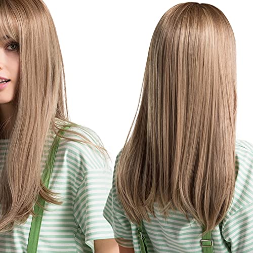 Straight Synthetic Wig Long Straight Wigs with Bangs, Blond Hair Wig for Women, Suitable for Party,