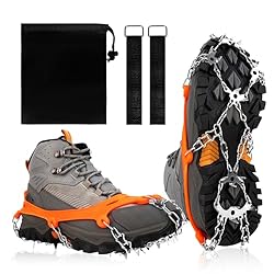 Vdealen Crampones para Botas para Nieve Hielo 19 D...: Fácil De Poner Y Quitar: Tiene una fijación muy rápida. Solo necesita poner sus botas en el anillo de silicona TPE de los crampones para la colocación. La silicona TPE es flexible, anti-abrasión y anti-rasgado, además, se ha engrosado para una mejor ...