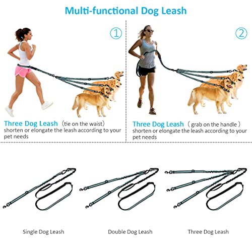 ETACCU 3-Wege reflektierende verstellbare Hände Frei Hundeleine Unterstützt 50 kg Tangle Free 3-in-1 Hundeleine mit 2 Griffen und Träger (Blau)