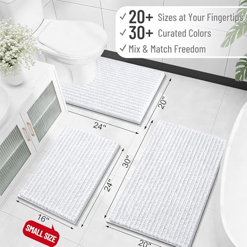 Image of OLANLY Long Bathroom Rugs Runner 47x24, Thick Soft and Absorbent Chenille Bath Mat, Non-Slip, Machine Washable Quick Dry Bath Rugs for Tub Shower Floor, Home Decor Accessories, White