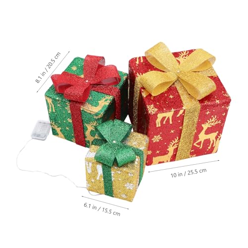 Boîtes Cadeaux Lumineuses de Noël par 3 avec Nœud Argenté et Éclairage Chaud