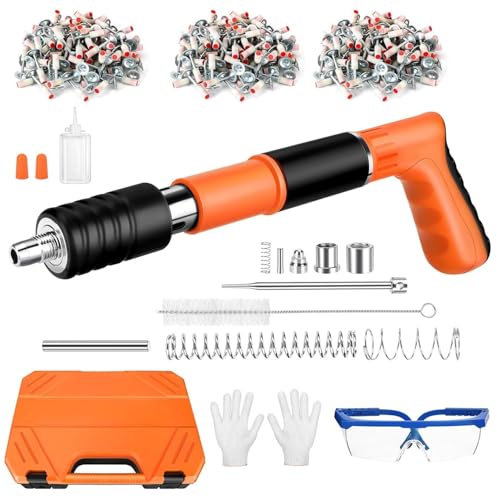 Clavadora de clavos para hormigón, clavadora mini ajustable de 5 etapas, dispositivo silencioso para fijación de pernos en hormigón, acero y techo, clavadora con clavos para fijación en paredes y