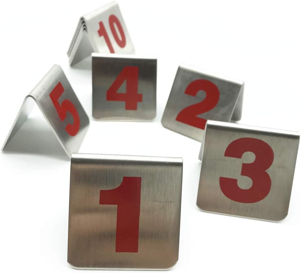 10 Pcs Metal Tent Style Stackable Table Numbers,Place Cards Suitable for Restaurants Cafes Bars and Personal Gatherings. (Numbered 1 Through 10)