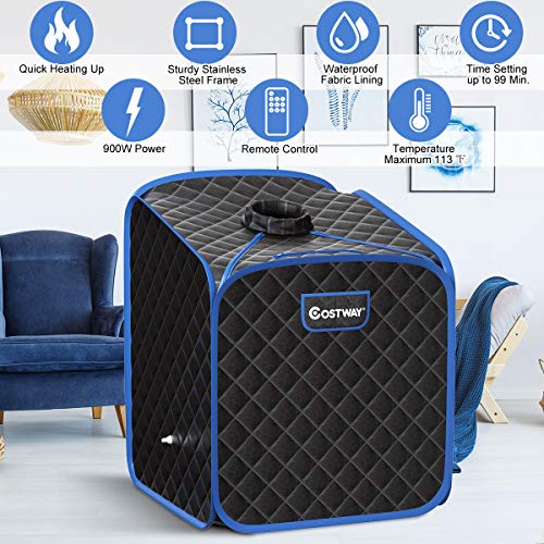 image for COSTWAY Portable Steam Sauna, 2L Folding Home Spa Sauna Tent for Weigh