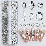 1101Pcs Pure White Nail Rhinestones for Nail Art Shiny Crystal Clear White Nail Diamonds Gems Stones 3D Flat Back Multi Size Shape Nail Charms Jewelry Decor Nail Supplies DIY for Women Girls (White)