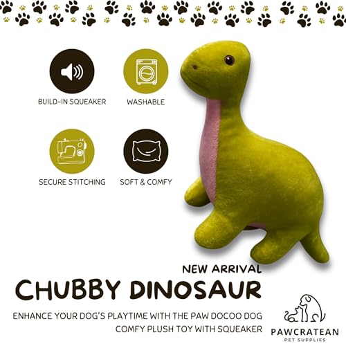 Pawcratean Brinquedo de pelúcia confortável para cães de 30 cm com estilo dinossauro Squeaker para b