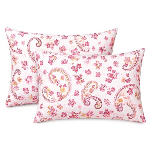 Image of Microfiber Pillow Cover 17x27 Inch (Pack of 2) | Soft & Durable | Ideal for Bed & Sofa Paisley Pink