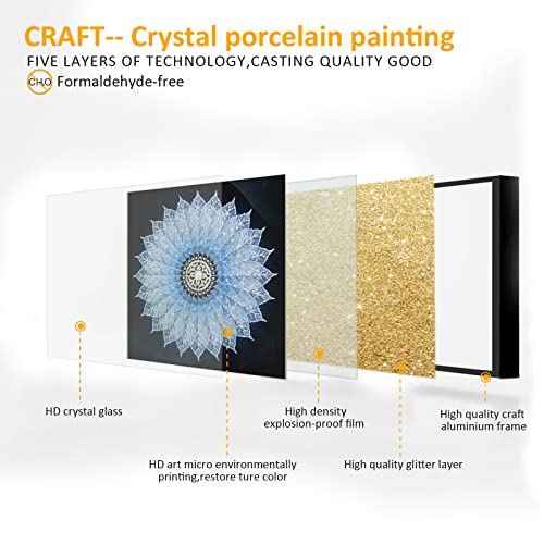 Flower Glass Printing Wall Art Modern Home Decor, Square Wall Art For Living Room, Bedroom, Hhallway, Home Wall Decor Housewarming Gift (Blue） #TOP3