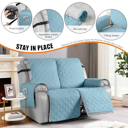 Image of VANSOFY Waterproof Recliner Loveseat Covers Washable, Azuree,2 Seater | 1-Piece, Non-Slip with Elastic Straps, Sofa Cover with Pocket for Dogs, Pets