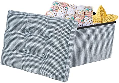 Docvania 17" Ottoman Storage Ottoman - Linen Ottoman with Lid Storage Chest, Thick Foam can be Used Foot Stool and Ottoman with Storage for Bedroom, Green Plaid