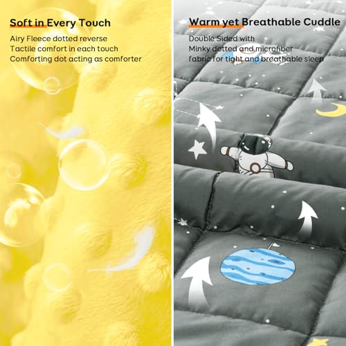 Uttermara Weighted Blanket 5 lbs, Ultra Cozy Minky Weighted Blankets with Cartoon Patterns, Heavy Blanket Great for Calming and Sleeping, 36x48 inches, Grey Space
