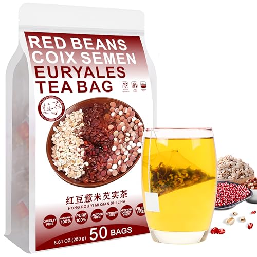 Plant Gift Red Beans Coix Semen Euryales Tea Bags 8.81oz (5g*50bags), cebada, gardenia, té natural puro de china, mezcla de salud, combinación de té de flores 250g 茯红豆薏米芡实茶