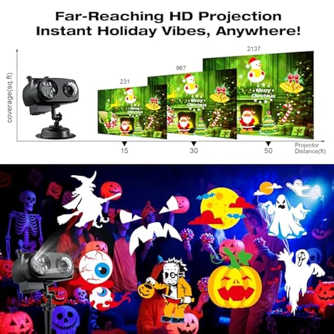 LJBESTMChristmas Halloween Projector Lights Outdoor, Holiday Projector with 12 Slides for Yard Home Decor - Xmas Halloween Outdoor Projection Lights for Christmas Decor