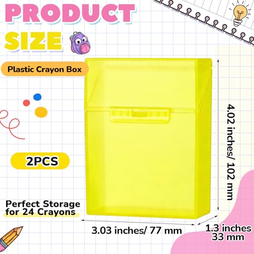 Image of Clabby 2 Pcs Clear Plastic Crayon Boxes Hold 24 Count, Yellow