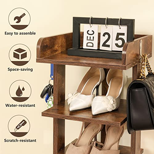 Usikey 6 Tiers Vertical Shoe Rack, Entryway Wooden Shoe Rack With Bottom Drawer & Extra Top Storage, Tall Shoe Rack Organizer With 2 Hooks, Space Saving Shoe Tower For Small Space, Rustic Brown #TOP4
