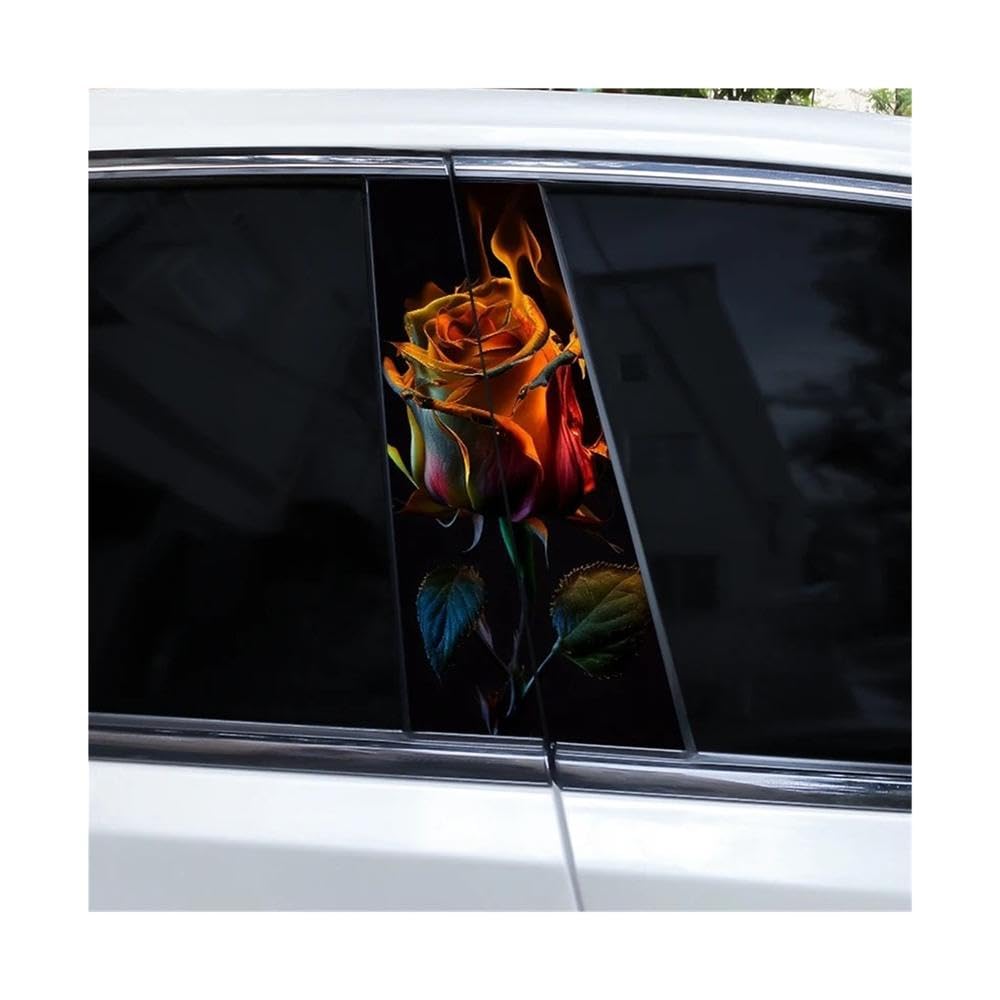 Bertdcx B Car Door Pillar Sticker Flame Rose Car Styling Decal Auto Parts(B)