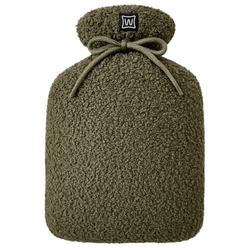 Warmpi® Buddy - Infrarot Wärmflasche - Kabellos - beidseitig beheizt - Wärmend bis 65°C - Weicher Plüsch Teddy dunkelgrün - inkl. Warmpi®...