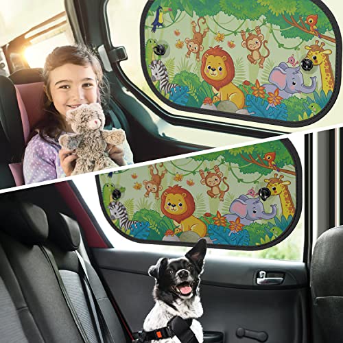 Diza100 Car Window Shade For Baby Car Sun Shades 2 Pack Side Automotive Sunshade 20"X12" With Cute Animals Patterns Sun And Uv Protection For Baby/Kids - Suction Cups #TOP3