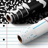 Drydiet 2 Pack Composition Notebook Peel and Stick Wallpaper Roll 1.4x10 ft Waterproof Black and White Classroom Decor, Bulletin Board Backing, Dry Erase Contact Paper for School, Office, Home