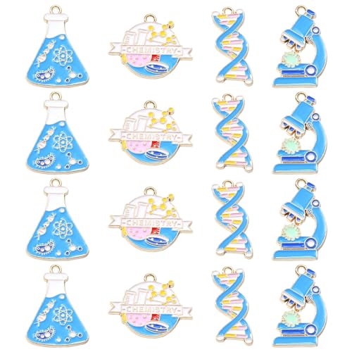 LiQunSweet 20 Pcs 4 Styles Chemical Theme Enamel Alloy Charms Test Tube Cup Microscope DNA Charms for DIY Jewelry Craft Bag Decoration