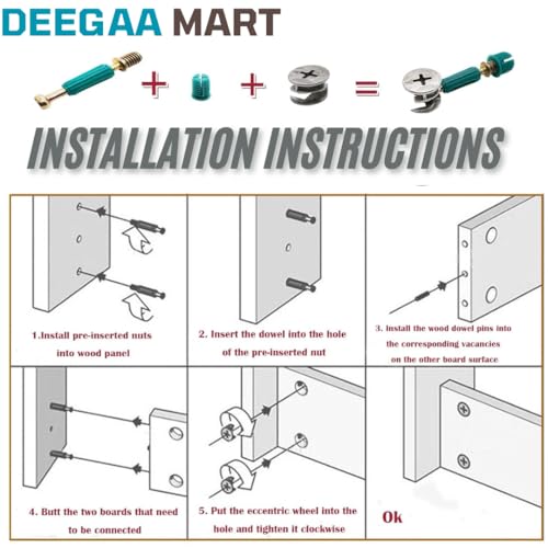 Image of Minifix Cam Fitting, Set of 20, Steel Cam Lock Nuts for Cabinet Drawer Dresser and Wardrobe Furniture