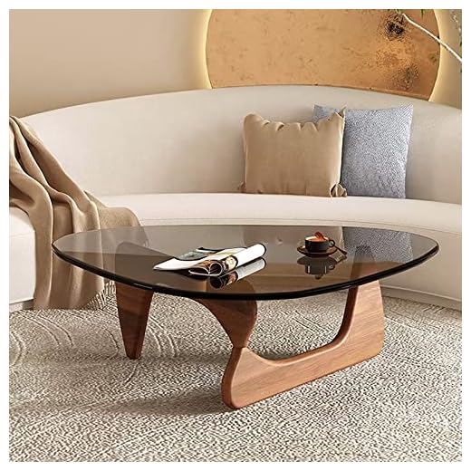 Triangle Coffee Table,Mid-Century Modern Coffee Table Wood Base Glass top,Abstract Glass Coffee Table,Oval Small Center Table Contemporary Coffee Table For Living Room(36*25.5*16 inch, Gray-Brwon)