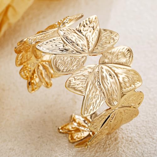 Gold Chunky Cuff Bangle Bracelets for Women Ginkgo Leaf Bracelet Boho Wide Bracelets Statement Bracelet Adjustable Jewelry4