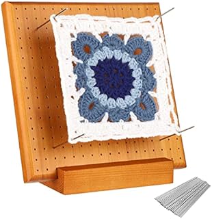 Wooden Blocking Board for Knitting and Crochet Projects, Handcrafted Granny Squares Blocking Board Mat with 50 Pcs 4 Inches Stainless Steel Pins and Knitting Stand, Gifts for Crocheters, 8 Inches