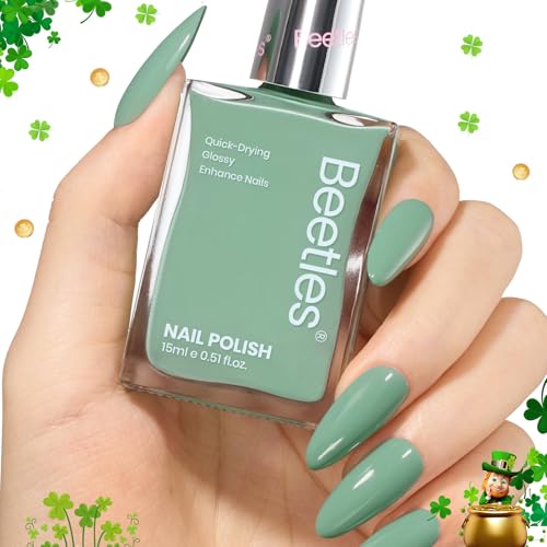 Beetles Green Nail Polish 1Pcs 15ml Fast Drying & Long Lasting Nail Polish Serene Oasis Green Nail Lacquer Finish Nail Art Design for Women