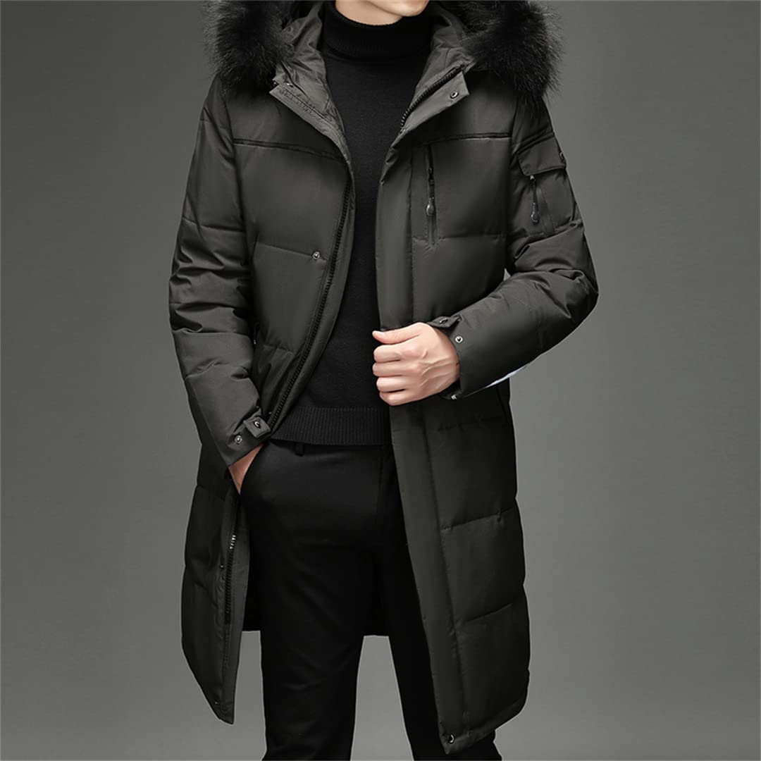 Piumino da Uomo Lungo con Cappuccio Parker Ispessito Caldo Lungo Piumino D'Anatra Bianco Leggero Cappotto da Neve con Cerniera Cappotto Invernale Antivento Ispessito