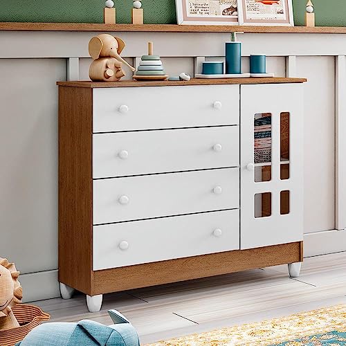Quarto de Bebê Ariel Berço Mini Cama Mirelle Cômoda Infantil com Porta Branco Amadeirado Carolina Ba