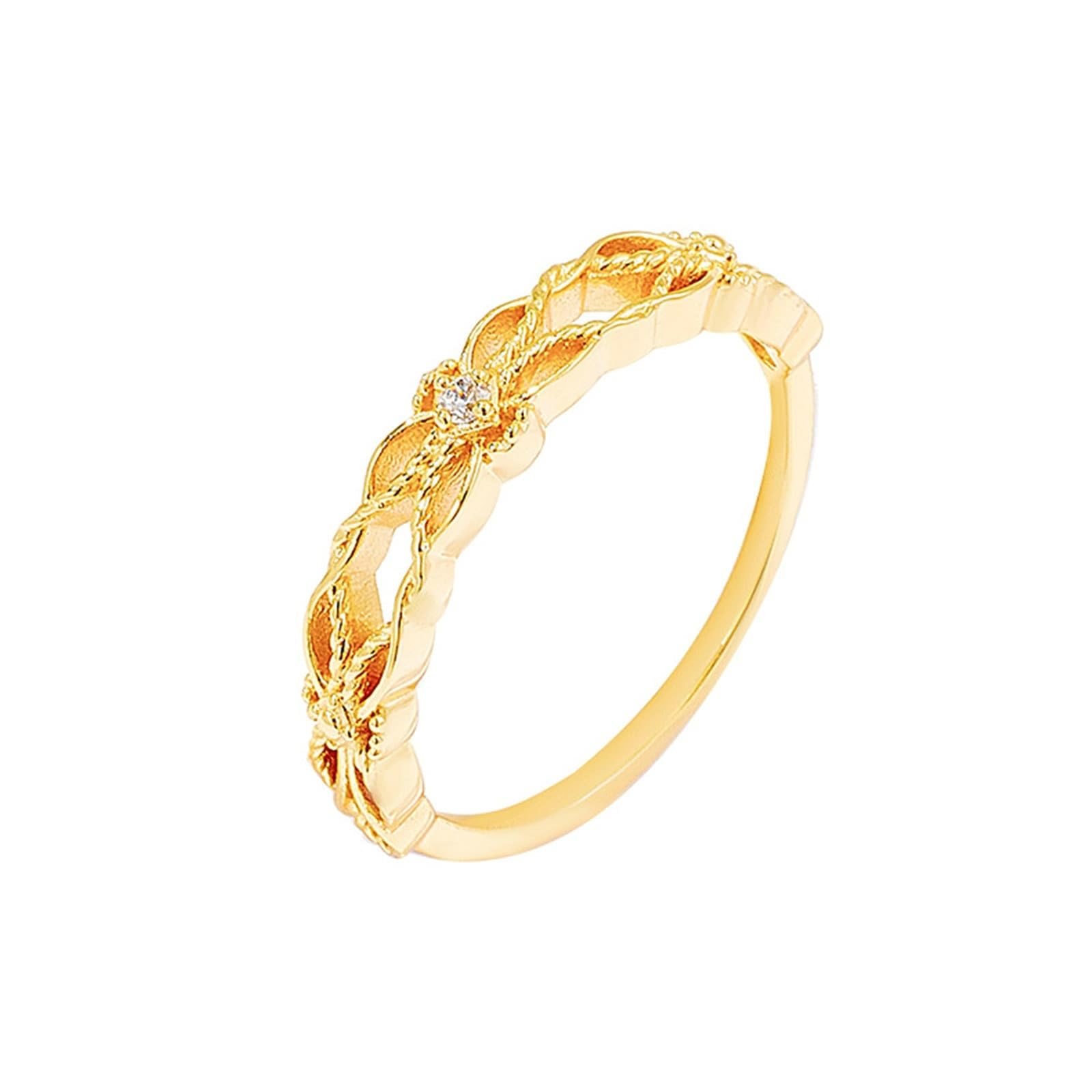 Bague de demande en or véritable 9 K/14 K/18 K avec moissanite creuse rétro