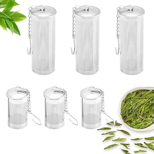 IUSOT 6 Stück Teefilter Mit Deckel & Kettenhaken, Teesieb Edelstahl Für Losen Tee, Feinmaschiger Teesieb Für Tassen/Teekannen, Wiederverwendbarer Teeinfuser