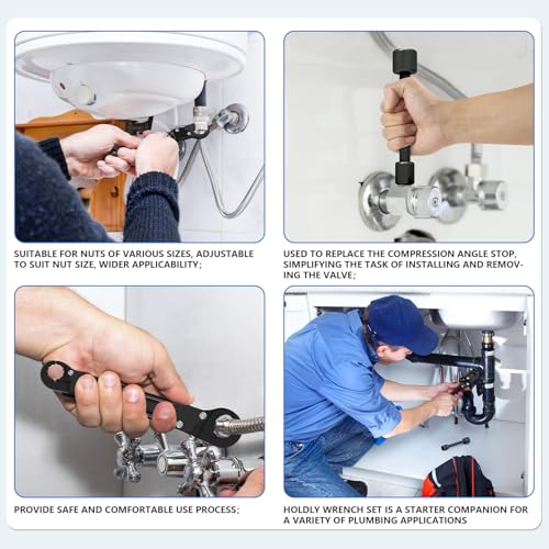 Image of Holdly Angle Stop Wrench, Plumbing Tool for 3 /8- and 1 /2-Inch Valves