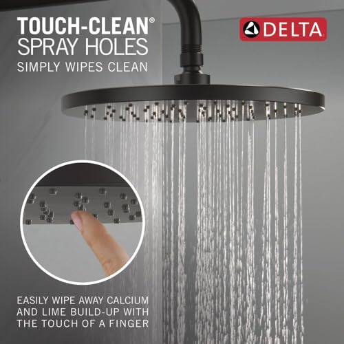 Image of Delta Modern 14 Series Round Rain Shower Faucet Set, Matte Black Shower Head and Handle Set, Valve Trim Kit, Matte Black T14269-BL-PP (Valve Not Included)